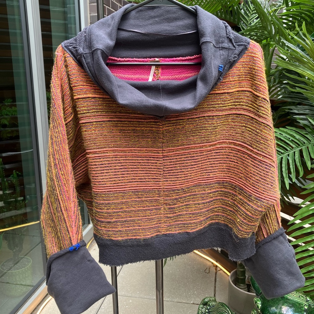 Pink and Orange Cowl Neck Sweater with Color-Blocking Design